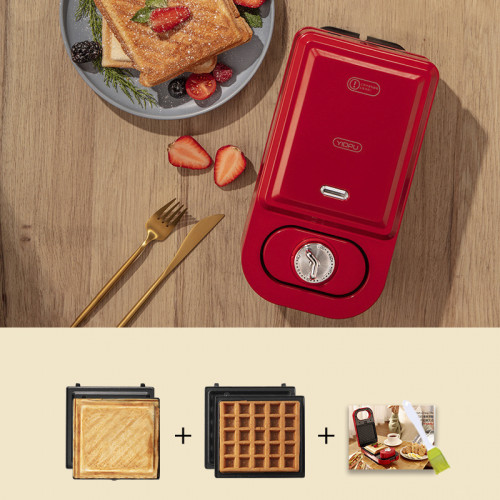 Кухонный бытовой инструмент тостерная и вафельная электрическая машина красного цвета