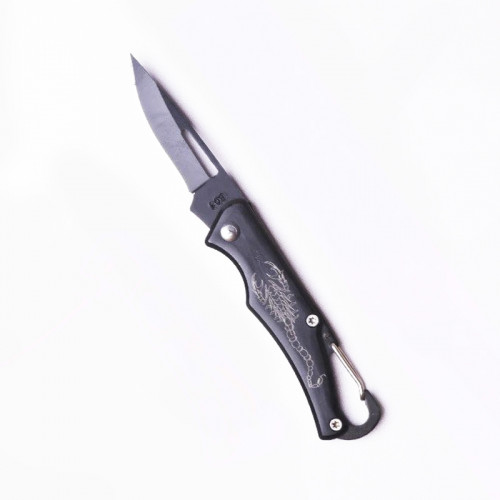 Портативный карманный складной нож для охоты и кемпинга в черном цвете со скорпионом