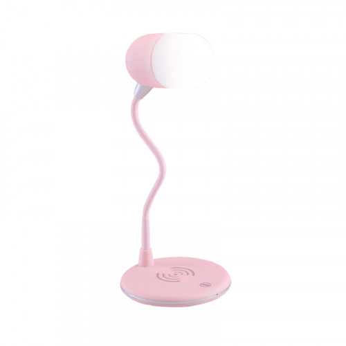 Розовая светодиодная настольная лампа с беспроводной зарядкой