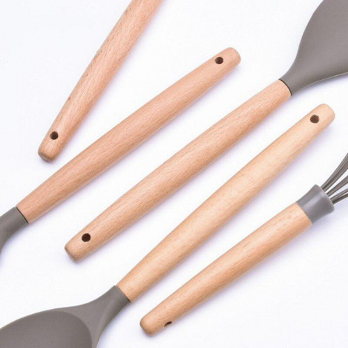 Кухонный инструмент силиконовая плоская ложка с деревянной ручкой