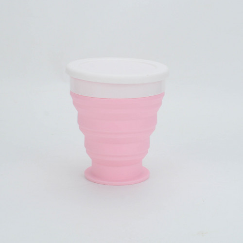 Многоразовая силиконовая складная чашка розового цвета