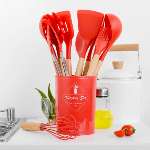 Набор кухонных инструментов из 11 инструментов красного цвета