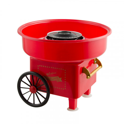 Аппарат для изготовления сладкой ваты дома в форме красной тележки