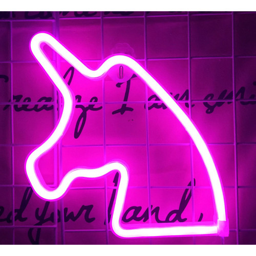 Çəhrayı rəngli unicorn formalı dekorativ neon işıqlı masaüstü ve gecə lampası