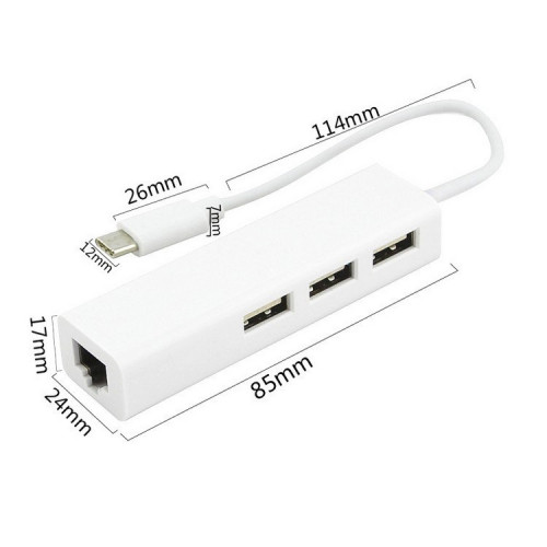 Белый Type-C адаптер с входом 3 USB3.0 Ethernet / LAN