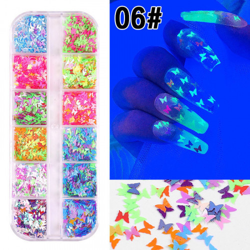 Набор неоновых разноцветных 3D бабочек для ногтей