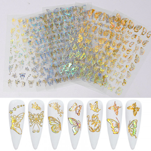 Наклейки для ногтей в форме серебристых бабочек L02