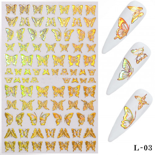 Наклейки для ногтей в форме золотистых бабочек L03