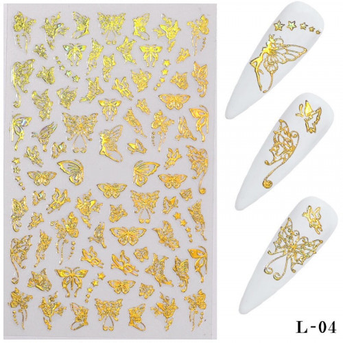 Наклейки для ногтей в форме золотистых бабочек L04