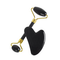 Qara rəngli iki tərəfli roller və Gua sha daşı Qara rəngli iki tərəfli roller və Gua sha daşı