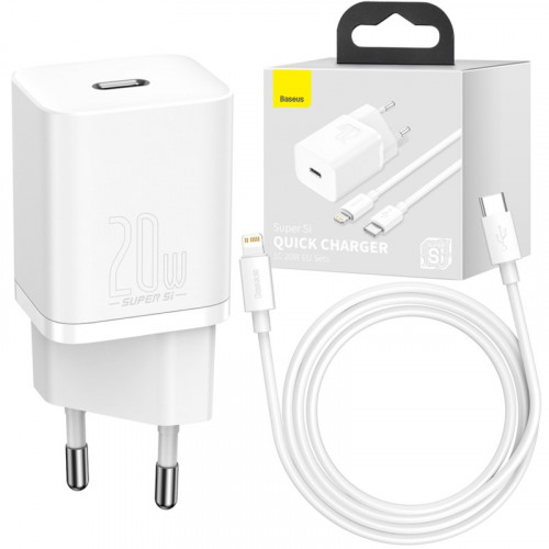 Baseus Super Si зарядное устройство на Type-C 20W с кабелем Type-C на Lightning / Apple ( белый )