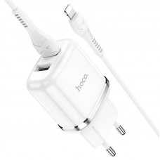 Hoco N4 2 USB на 2.4A белое зарядное устройство с кабелем USB на Lightning / Apple Hoco N4 2 USB на 2.4A белое зарядное устройство с кабелем USB на Lightning / Apple