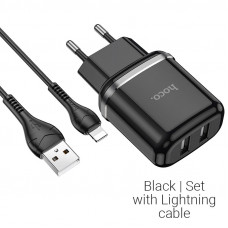 Hoco N4 2 USB на 2.4A черное зарядное устройство с кабелем USB на Lightning / Apple Hoco N4 2 USB на 2.4A черное зарядное устройство с кабелем USB на Lightning / Apple