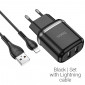 Hoco N4 2 USB - 2.4A qara şarj cihazı USB - Lightning / Apple kabel ilə