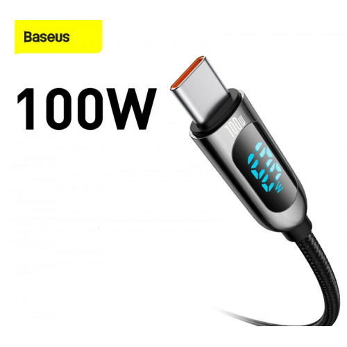 Baseus PD 100W Type-C - Type-C digital ekranlı qara kabel