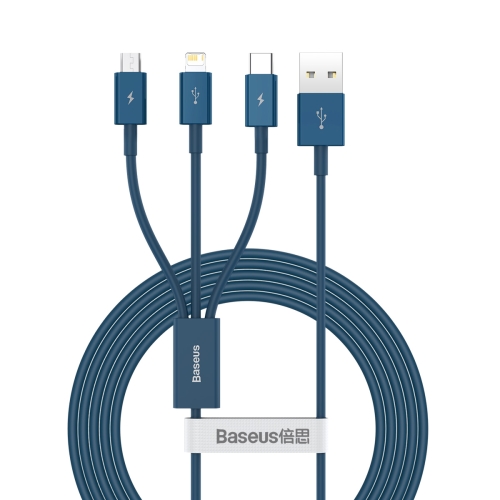 USB və Type-C / Lightning ( Apple ) / Micro USB çıxışlı Baseus Winner 3,5 А, 1,5 metrlik 3ü 1də göy rəngli kabel