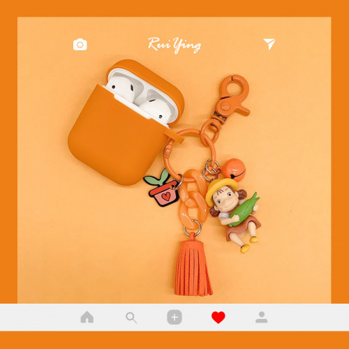 Чехол - брелок для AirPods оранжевого цвета с персонажами Миядзаки )