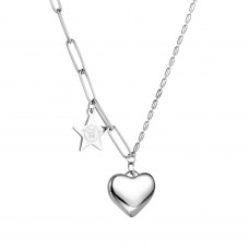 Женская подвеска сердца с звездочкой из титановой стали в цвете серебра